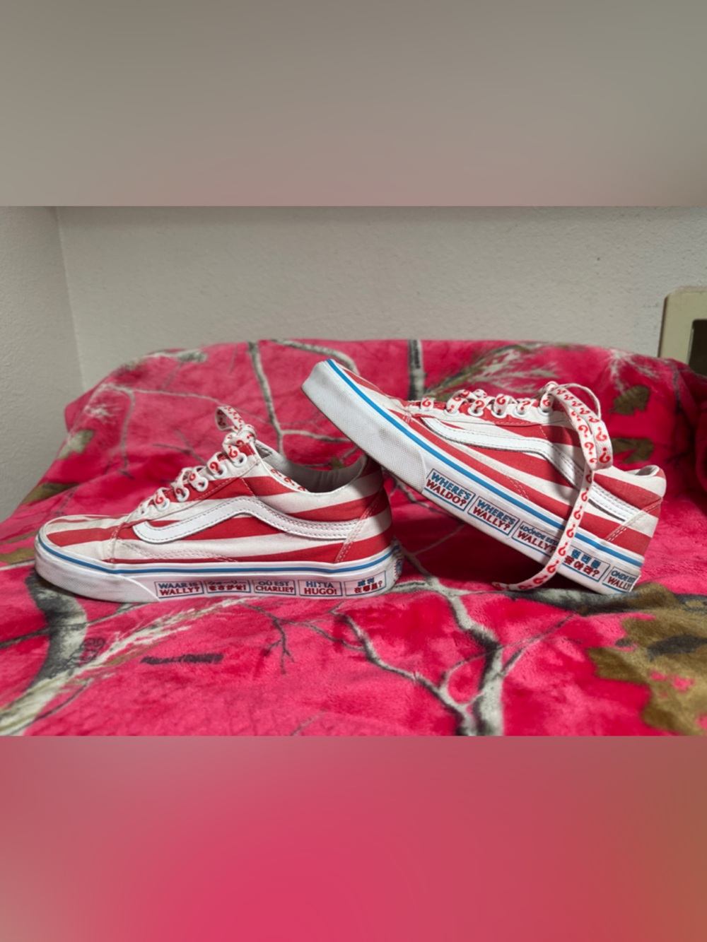 Vans Women’s Red and White Where’s Waldo Old Skool Sneakers